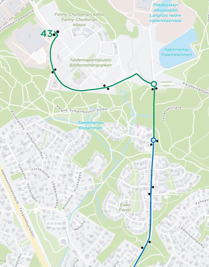 14 Kuva 9. Linjan 43 reittimuutos.