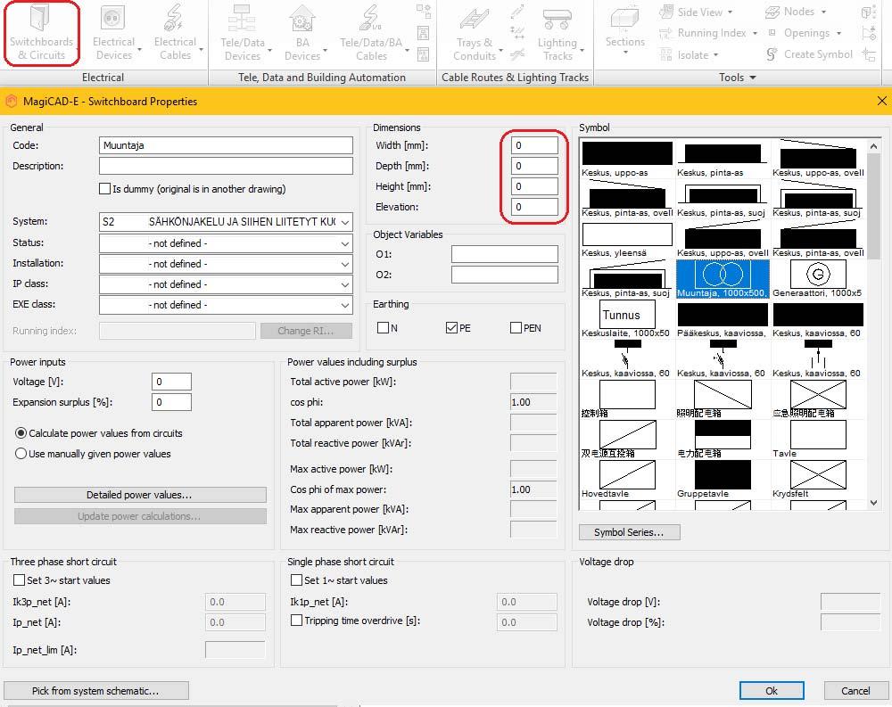18 Kuva 13. Sähkönjakelulaitteen valinta ja muokkaus. Televerkon jakamot mallinnetaan myös yksinkertaisilla symboleilla.