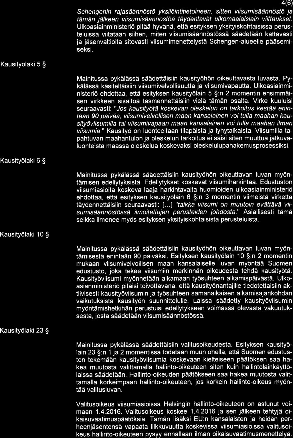 4(6) Schengenin rajasäännöstö yksilöintitietoineen, sitten viisumisäännöstö ja tämän jälkeen viisumisäännöstöä täydentävät ulkomaalais/ain viittaukset.