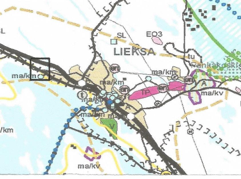 9 Ote maakuntakaavasta Suunnittelualue sijoittuu maakuntakaavassa Lieksan keskustan taajamaseudun kehittämiskohdealueelle (tkk) ja Pielisen rantojen kehittämisen kohdealueelle (rk).
