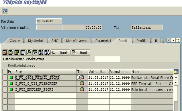 ja tilaamat SAP roolit. (työroolit).