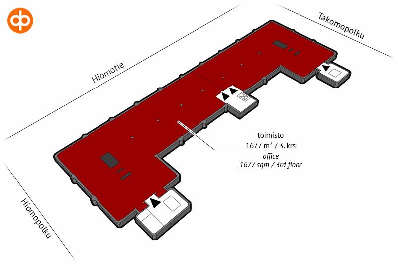 Vuokrattavat toimitilat Toimisto 1677 m² / 3. krs Nykyaikainen ja edustava toimistotila kolmannessa kerroksessa.