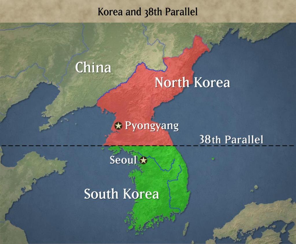 niemimaan kommunistinen P-Korea ja kapitalistinen E-Korea miehitysjoukkojen