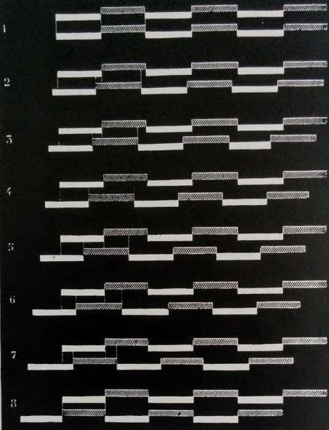 KUVA 23 Étienne-Jules Marey: Kronofotografinen nauhoite hevosen kävelystä laukkaan,