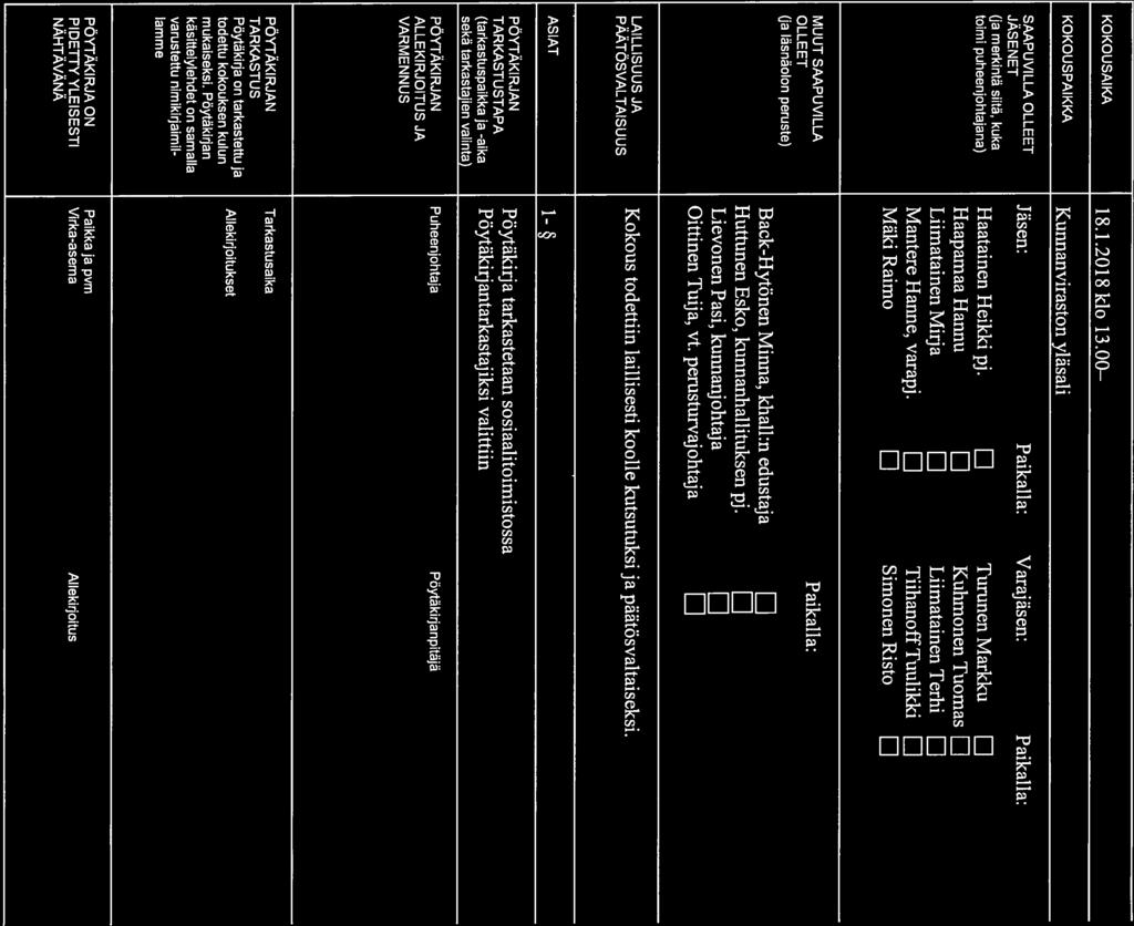 Viranomainen Nro Sivu KOKOUSPÖYTÄKIRJA Perusturvalautakunta 1/20 18 KOKOUSAIKA 18.1.2018 klo 13.
