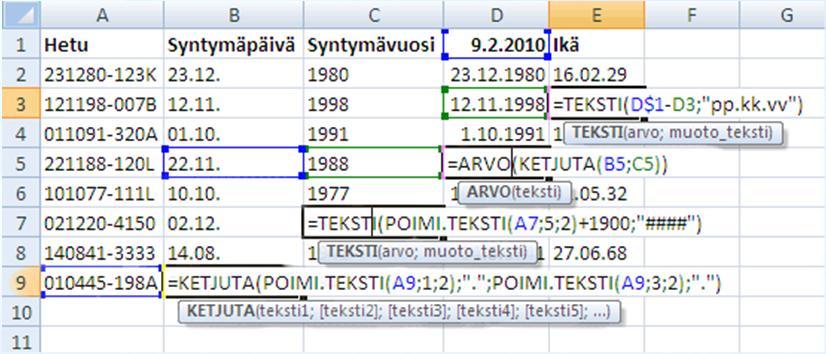 OIKEA / VASEN RIGHT / LEFT Palauttaa määrätyn määrän oikean-/vasemmanpuolisia merkkejä. PITUUS LEN Palauttaa tekstimerkkijonon merkkien määrän. POIMI.