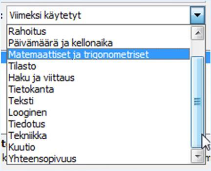 Funktiot ja funktioluokat Excel funktioiden suomi-englanti sanakirja: http://www.tekstiviestit.fi/sihteeriopas/sihteeriopas-materiaali-funktiot.