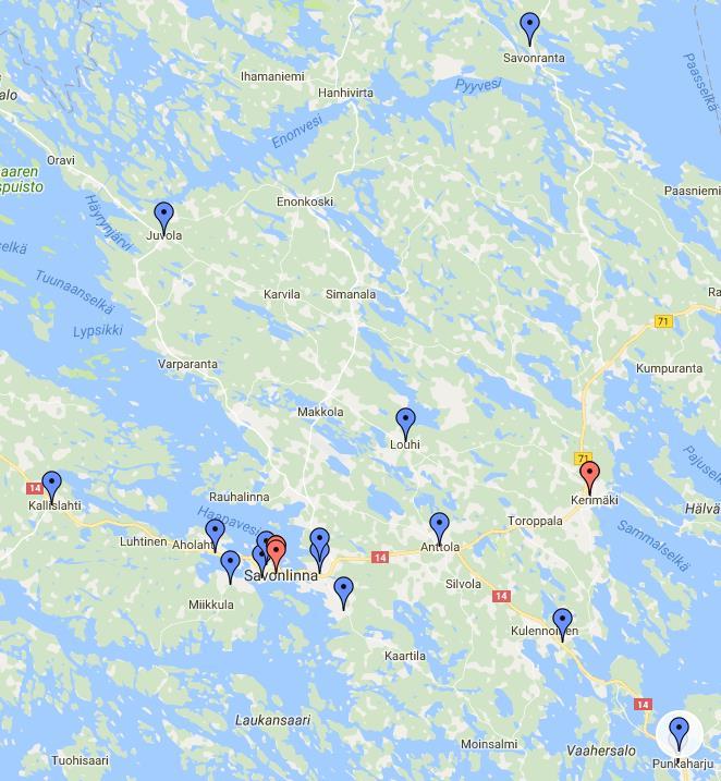 Koulujen kartta, koulukohtaiset oppilaaksiottoalueiden kartat löytyvät osoitteesta https://arcg.is/1zlrq5 Savonranta Juvola Kallislahti Kellarpelto Talvisalo 7-9 lk.