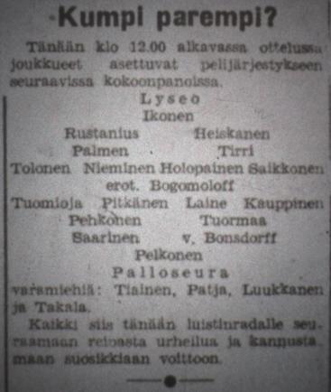 1944 su 6.2. Sortavalan Varuskunta Takalinjan Taistelijat su 27.2. Sortavala Aunus 9 2 (4-0) su 27.