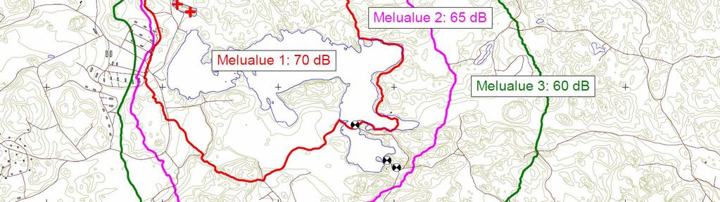 Pistooli aiheuttaa noin 5 10 db pienemmän enimmäismelutason ympäristöön kuin rynnäkkökivääri, koska melulähde sijaitsee lähempänä taustavallia ja ratojen pohjois- ja itäpuolilla olevia mäkiä.