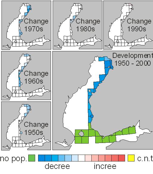 Kalatalousalan näkemys meriharjuksen esiintymisalueista 1950 luvulla epäiltiin kalastuksen vaikutusta meriharjuksen huonoon tilaan, rauhoitus kutuaikaan Vaelluskannat heikentyivät edelleen