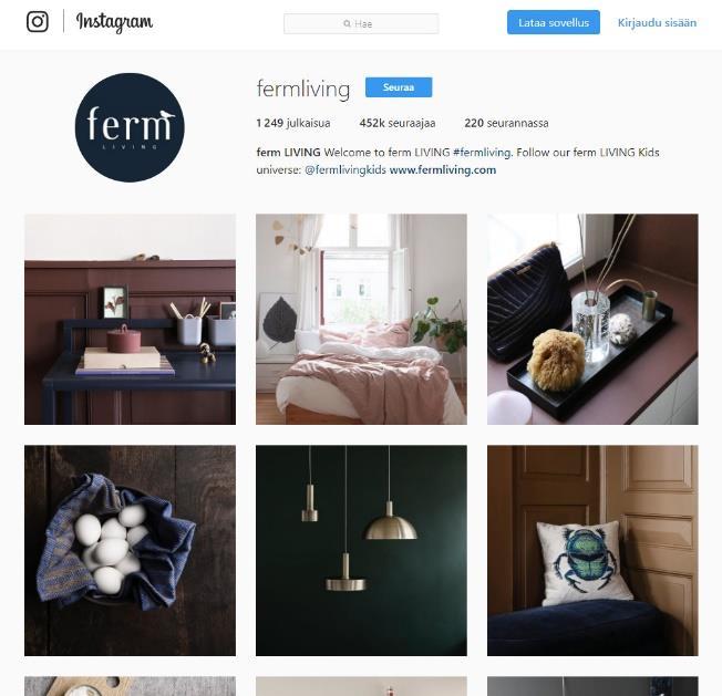 27 piä, ne toimivat selkeästi paremmin Instagramin puolella, kuin täydemmät, levottomat kuvat. Lisäksi Ferm Living päivittää Instagramiaan enemmän kuin Anno ja Tine K Home.