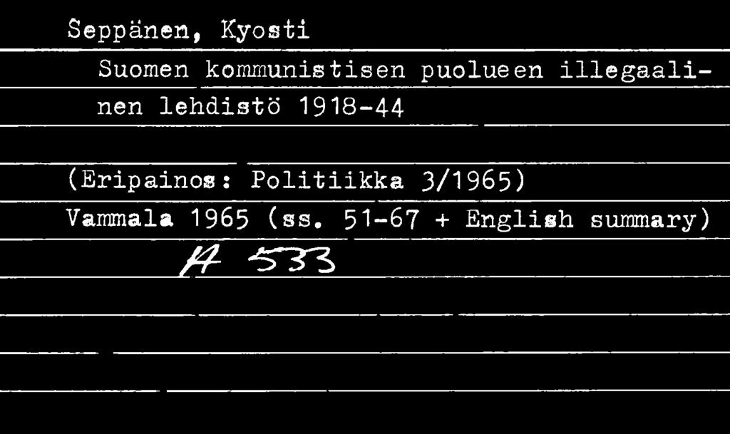 Politiikka 3/1965) Vammala