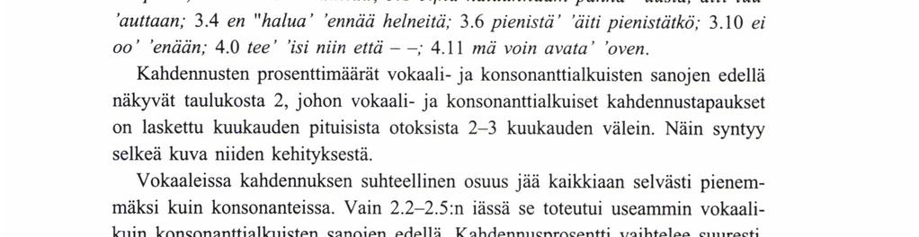 B. 2.2 piilä' 'äiti, äiti avaa' 'ovi, luke' 'äiti 'aku 'ankka, ei tää jaksa' 'ittuu, en juo' 'enää, ena voi syyä' 'ison lätyn, 2.5 äiti laita' 'ikkuna kii, 2.6 en ota' 'ämpälin; 2.