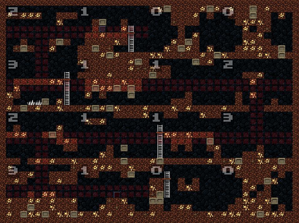 Spelunky on Game Maker Studiolla tehty peli, joka hyödyntää myös proseduraalista generointia. (Mark Brown, 2016. Viitattu 30.10.2017.) Esimerkki Spelunkyn pelimaailmasta on kuviossa 14. KUVIO 14.