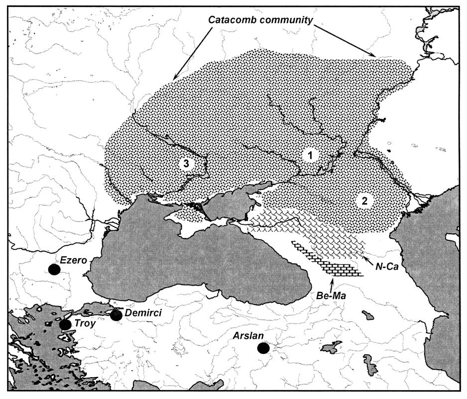 the North Caucasian culture, Be-Ma = the Bedeni-Markopi culture. (After Chernykh 2008: Fig. 8.) Figure 2. The Yamnaya and Afanas'evo cultures.