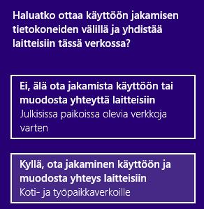 Mikäli haluat jakaa tiedostoja laitteiden välillä, valitse alempi kohta. Mikäli et halua jakaa tiedostoja laitteiden välillä, valitse ylempi kohta.