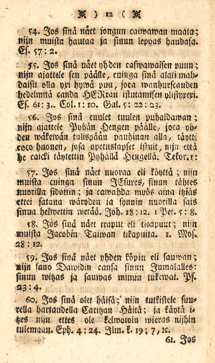 35 ) '2 ( 3C 54. Jos sinä näet jongun caiwawan maata; nijn muista hautaa ja sinun lepoas haudasa. Es. 57:2. ss.