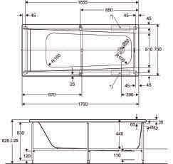 Kylpyammeet / Badkar IDO Seven D 1700 Kylpyamme / Badkar Suorakulmainen amme. Tukikehikko sekä etu- ja sivupaneeli sisältyvät toimitukseen. Paino 32,0 kg, tilavuus 210 litraa ja syvyys 440 mm.