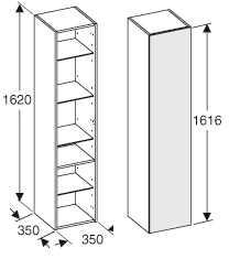 350x1620x360mm Högskåp med push-open dörr och 4 flyttbara glashyllor. Insidan av dörren helfigurspegel. Stomme 16 mm.