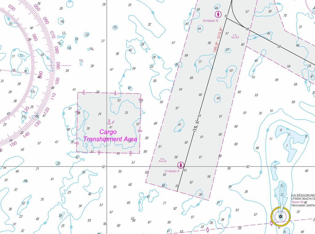1 17, 95, A/INDEX, A64, B/INDEX Lastinsiirtoalue Läktringsområde Cargo transhipment area (1) 60 00.5'N () 60 01.