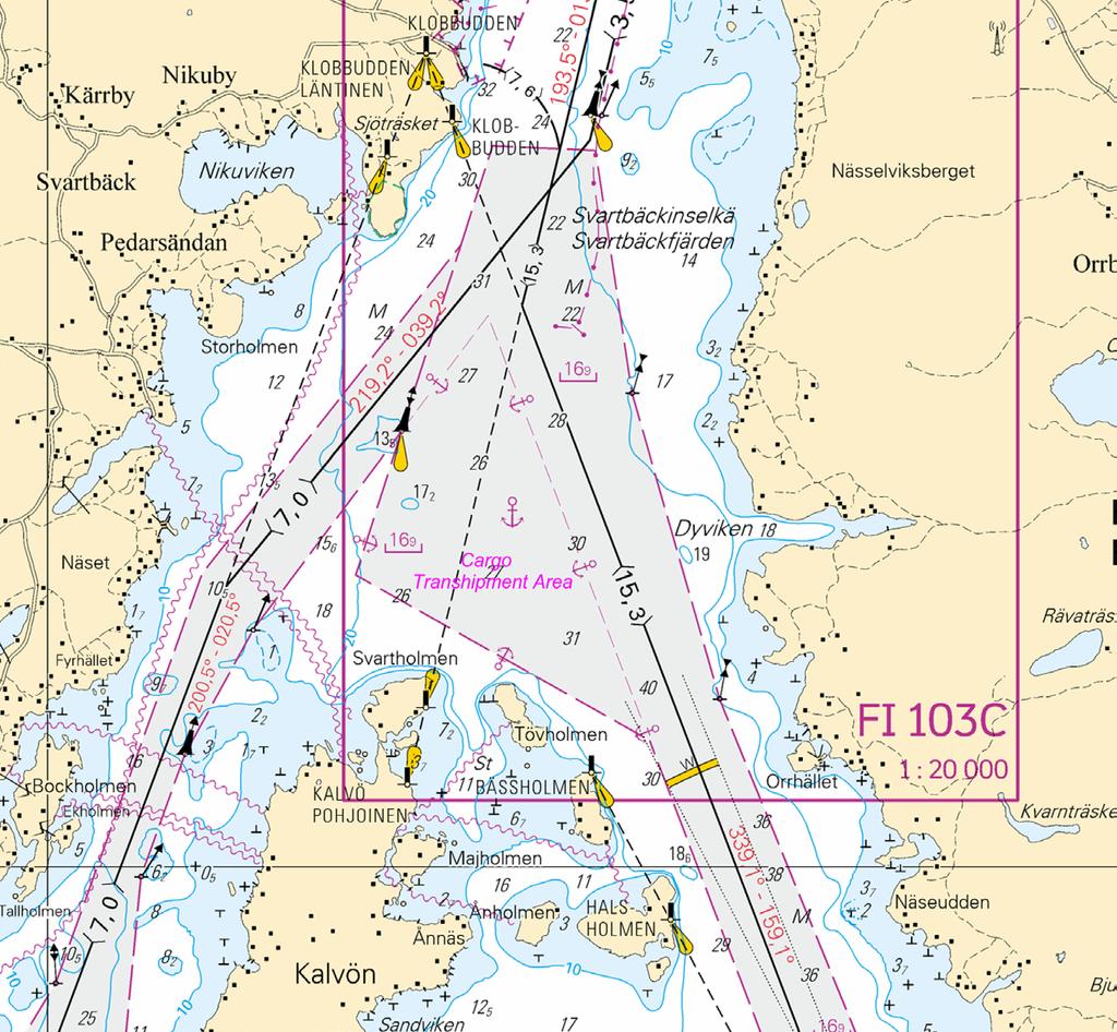 C, A61, A6, A63 Lastinsiirtoalue Läktringsområde Cargo transhipment area (1) 60 15.88'N () 60 16.31'N (3) 60 16.