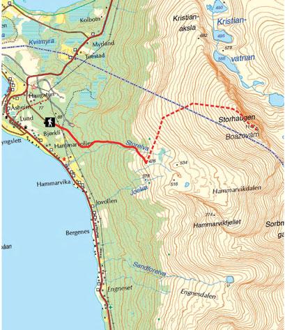 2. DALBERGET STORHAUGEN/BOAZOVÁRRI km km Parkplaz am Friedhof in Djupvik Markierer Weg bis Dalberge Djupvik