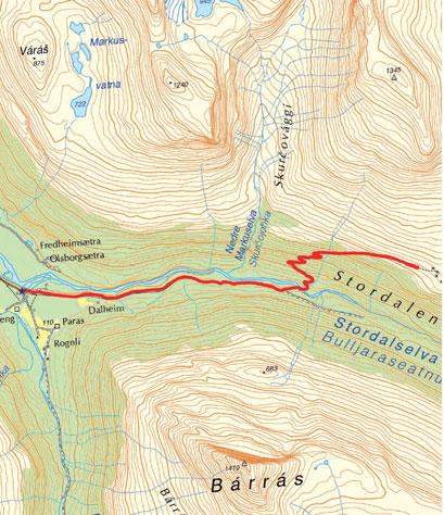 16. TYSKVEIEN, SIGNALDALEN/ ČIEKŊALVUOVDI km verschiedene Parkpläze an der Kreuzung Sordalen/Parasdalen Markierer Weg 12 km 12