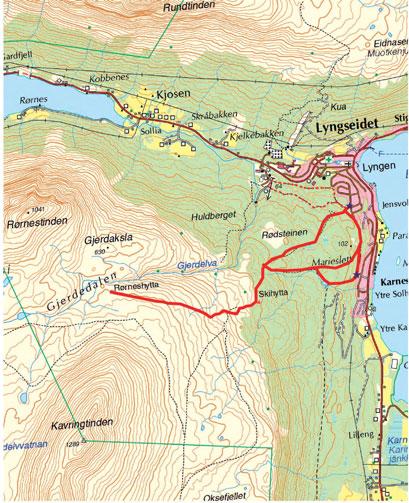 Rørneshya: 7 km Skihya: 320 m ü M / Rørneshya: 610 m ü M Skihya: 320 mpy Rørneshya: 610 mpy Skihya: 1,5-2 Sd.