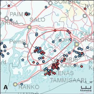 2. Raaseporin reviiri (Uusimaa VarsinaisSuomi) Yksilömääräarvio: 34 Tassuhavainnot 1.8. 31.12.