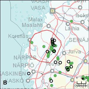 Alueen koko 970 km 2 DNA näytteet GPSaineisto Kerätyt näytteet: 46 kpl Onnistuneet määritykset: 33 kpl,