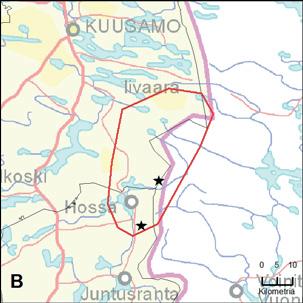 32. Kallioluoma Hossan rajareviiri (Oulu Kainuu) Yksilömääräarvio: Tassuhavainnot 14.8. 31.12. 15 kpl 1.1.2018 28.2.2018 Alueen koko 1080 km 2 DNA näytteet Kerätyt näytteet: Onnistuneet määritykset: GPSaineisto 2 kpl, RK poikkeuslupa 29.