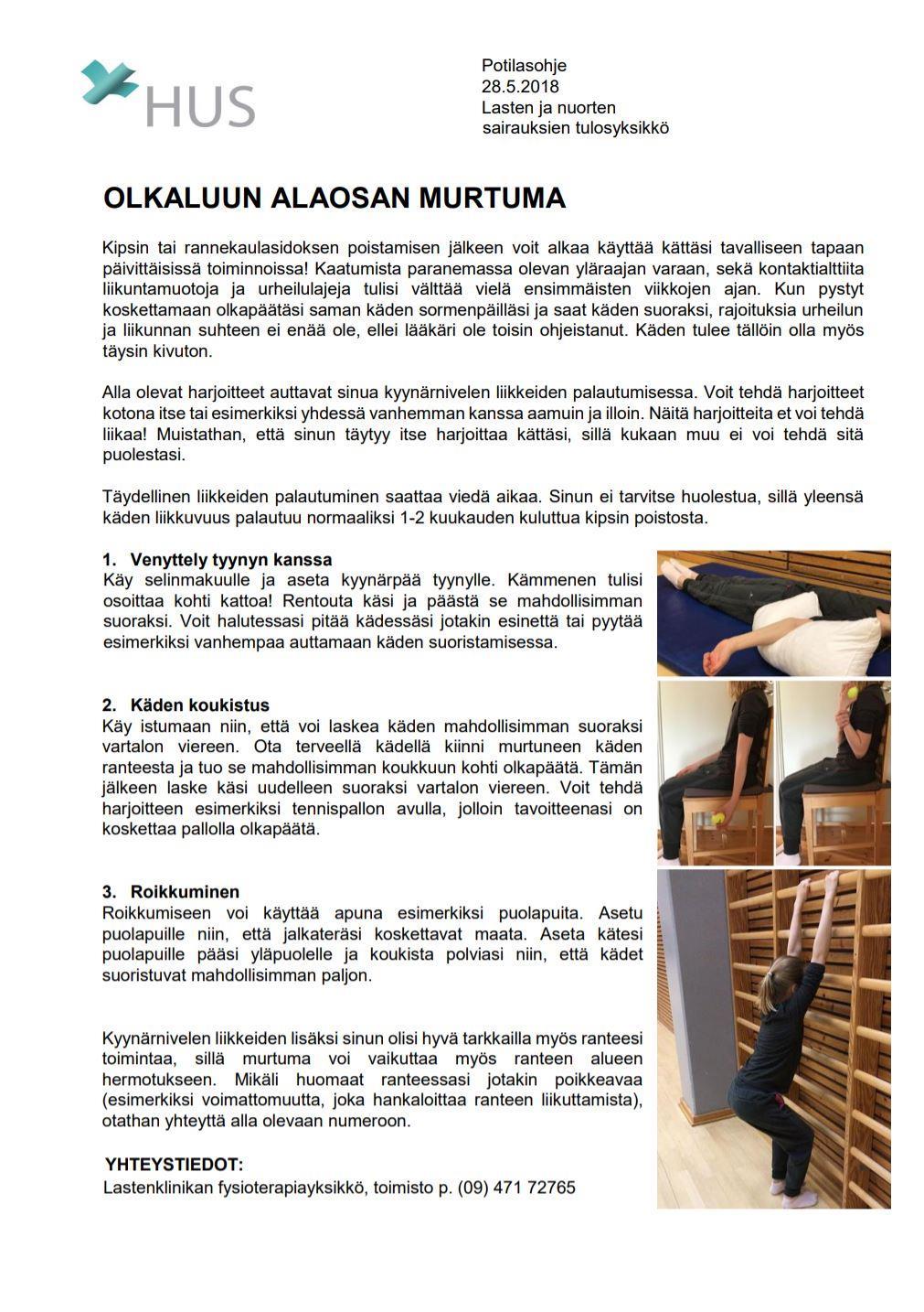 Potilasohje, olkaluun