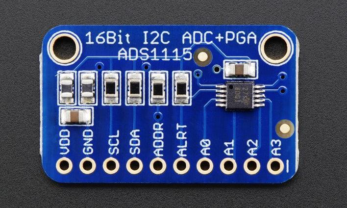 9 Adafruit ADS1115 on analogi-digitaalimuunnin, joka kommunikoi I2C-väylän (Inter-integrated Circuit) avulla muiden väylässä kytkettyjen laitteiden kanssa.