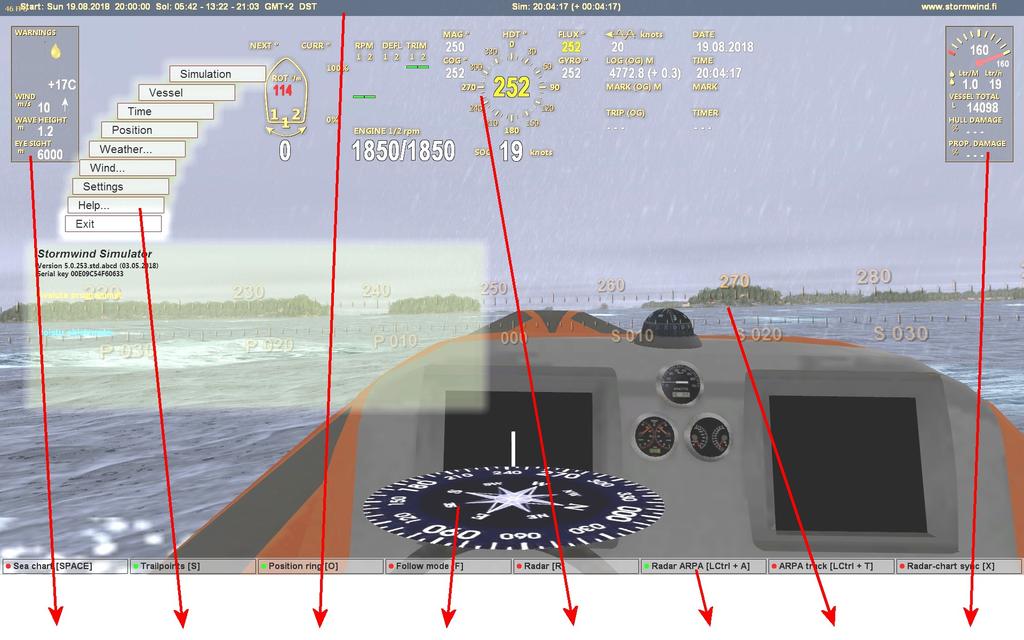 34 / 94 Vänster / höger Bakåt / framåt Rotation kring vertikalaxeln Båtens rörselser motsvarar joystickens. Stormwind konverterar dessa till styrning, varvtal och deflektor-lägen i vattenjettarna.