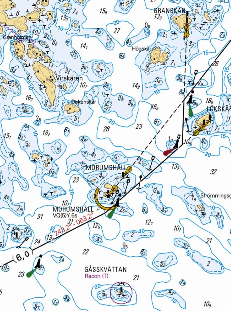 6-meters farleden i bilden förenar sej med 9-meters leden både på västra och östra sidan (utanför bilden). Den fungerar för segelbåtar (beroende på vindriktning) och ger dem ett visst manöverutrymme.