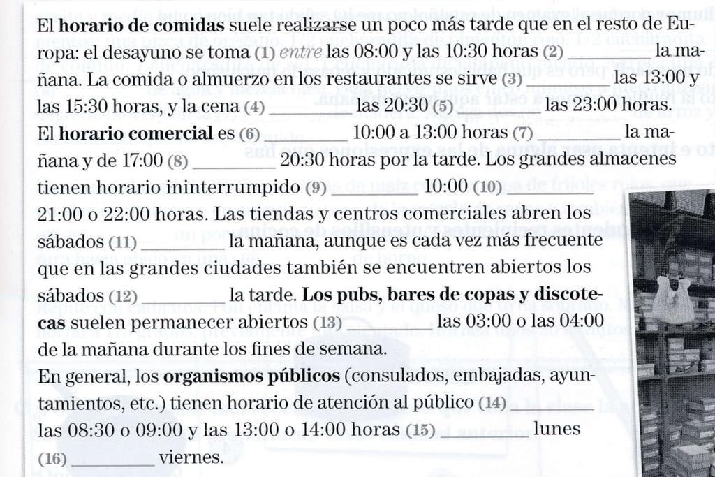 VI Completa con las preposiciones que indican