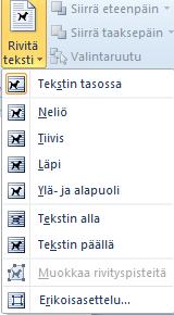 Järjestä työkalut Näillä työkaluilla hallitaan asiakirjaan lisättyjen objektien kuten kuvien ja piirto-objektien asettelua asiakirjassa.