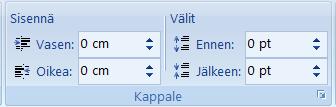 4.10. Sisentäminen Tästä ikkunasta voi tarkistaa myös oletussarkainten asetukset. Omat sarkainasetukset syrjäyttävät oletussarkainkohdat.