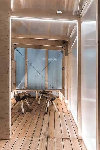 KOULUT EDUCATION KATTOSAUNA A Finnish sauna shimmered on evening light on the banks of the River Thames in London.
