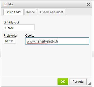 Tekstilinkin tekeminen 28. Maalaa teksti, jonka haluat linkittää ja klikkaa linkkityökalua.