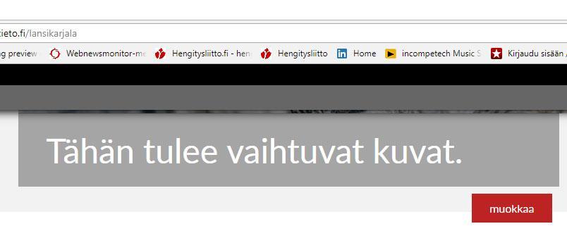 Etusivun vaihtuvien kuvien päivittäminen 11. Klikkaa muokkaa etusivun kohdassa tähän tulee vaihtuvat kuvat. 12. Kirjoita otsikoksi esim. Yhdistyksen jäsenterveiset.