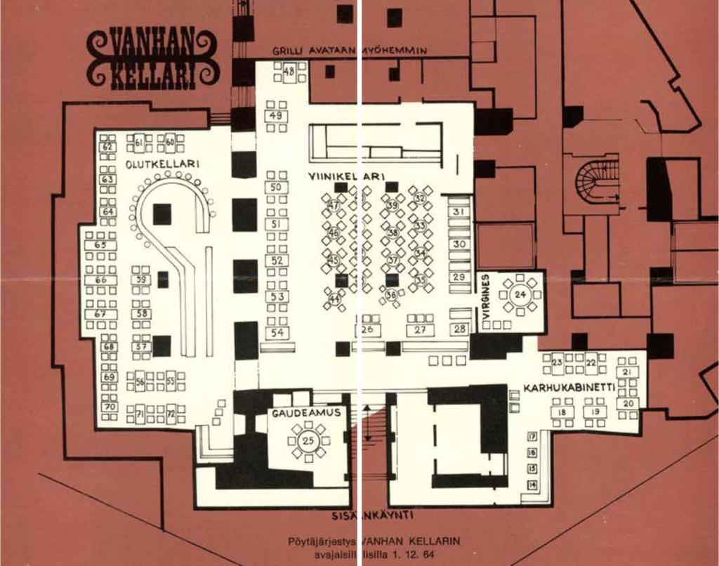 43 Vanhan kellarin avajaisten pöytäkartta 1.12.1964.