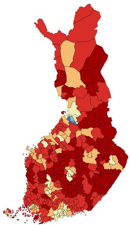 Väestöllinen huoltosuhde 100 työikäistä kohden ja yli