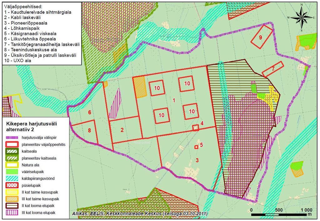 16 Kikepera harjutusvälja arendusprogrammi 2 puhul nihutatud ala 1 (kaudtulerelvade sihtmärgiala) poole metsakvartali (ca 250 m) ulatuses lääne suunas ning ala 3 (pioneeriõppeala) on vähendatud