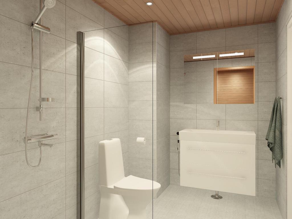 Kylpyhuone ja sauna (kalustekaavion mukaisesti)