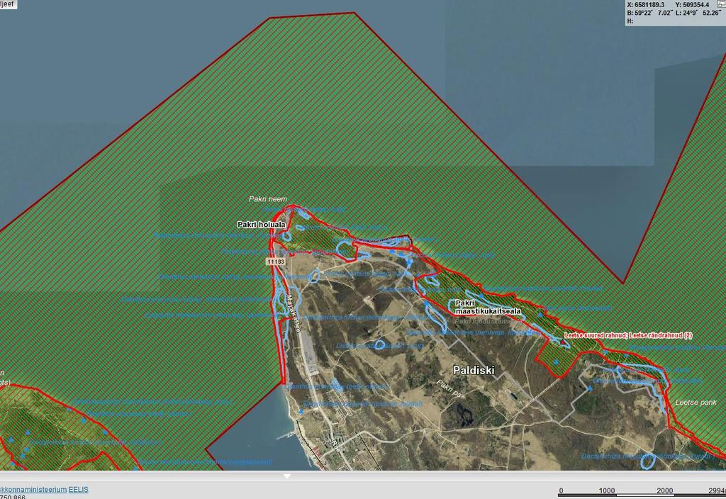 Pakrineeme Sadama OÜ Paldiski LNG terminali kai ehitamise vee erikasutusloa KMH 34 Joonis 18. Looduskaitseobjektid Pakri poolsaare põhjaosa piirkonnas. 2.