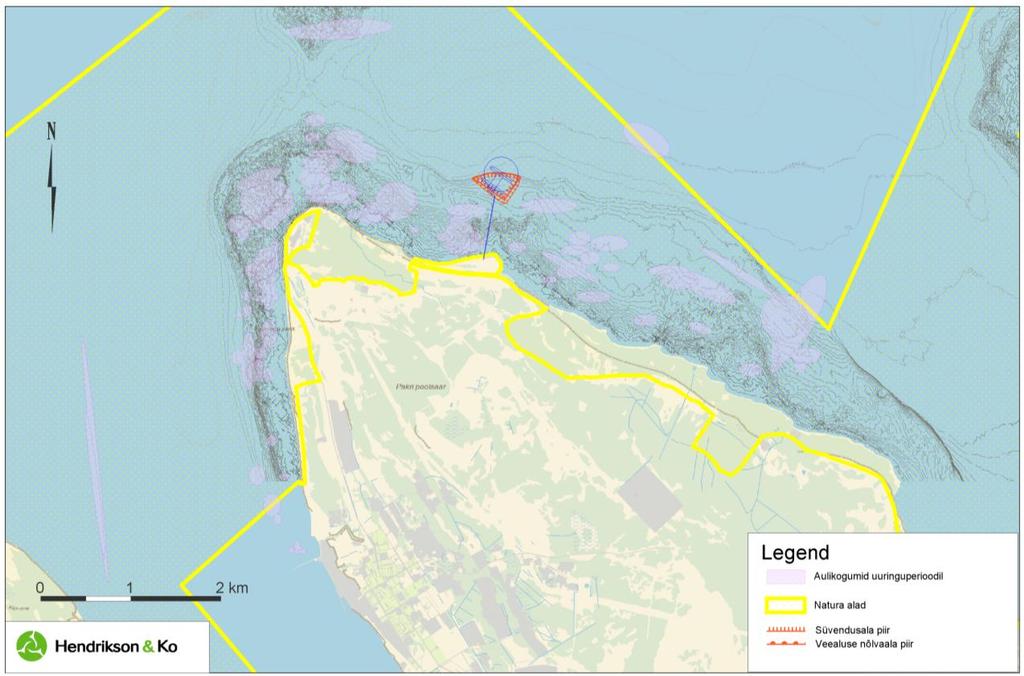 Pakrineeme Sadama OÜ Paldiski LNG terminali kai ehitamise vee erikasutusloa KMH 92 uuringuperioodi 13-st vaatluspäevast 11 tuvastati 1 km tsoonis aulikogumeid.