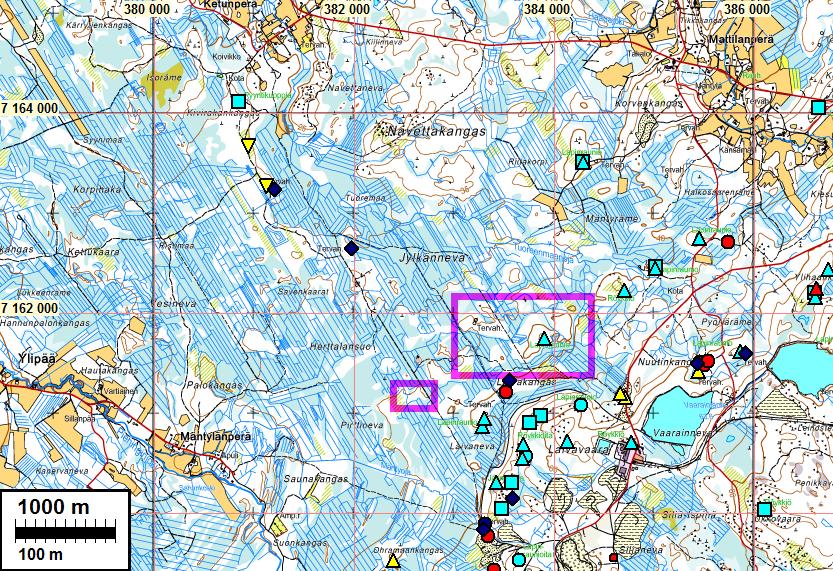 3 Yleiskartat 1) Tutkitun alueen sijainti sinipunaisella.