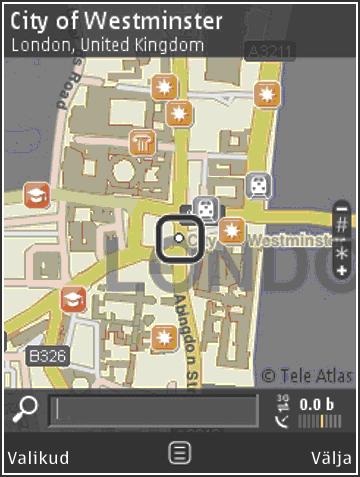 Positsioneerimine (GPS) 98 riba roheliseks. Mida rohkem rohelisi ribasid, seda tugevam on GPS-ühendus. Kui GPS-ühendus on aktiivne, märgitakse teie praegune asukoht kaardil tähisega.
